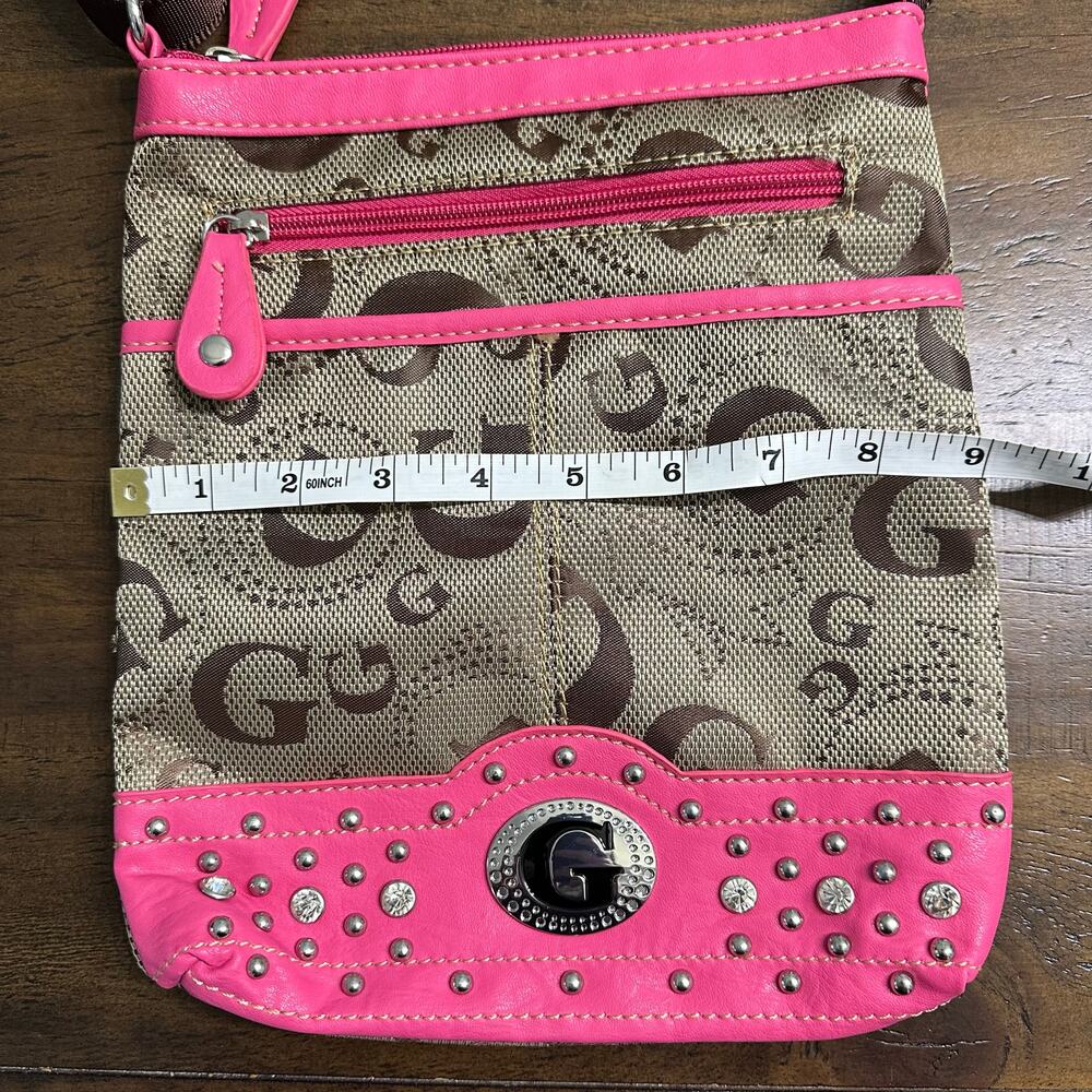 Guess Pink Studded Monogram Crossbody Bag Y2K Small Purse - Picture 3 of 8